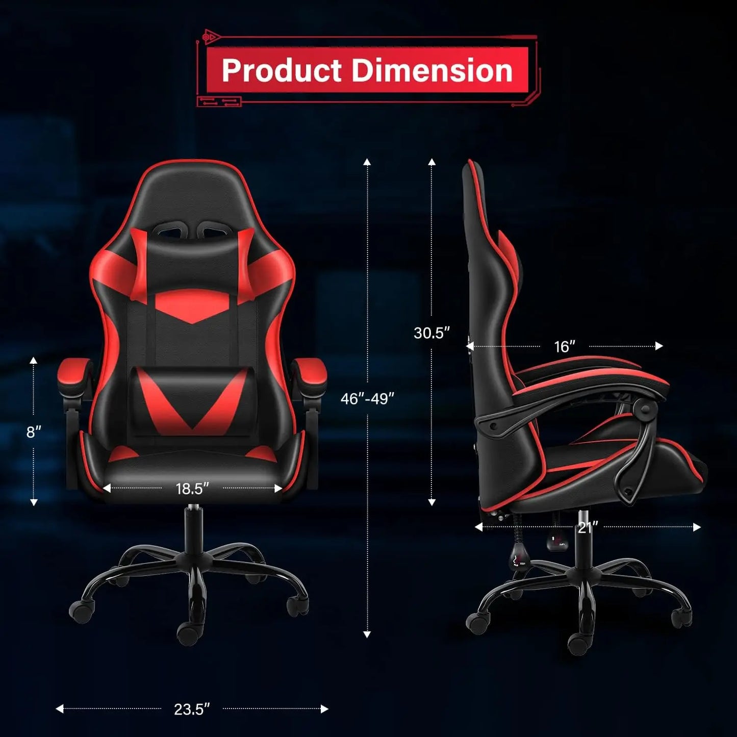 Gaming Chair, Backrest and Seat Height Adjustable Swivel Recliner Racing Office Computer Ergonomic Video Game Chair