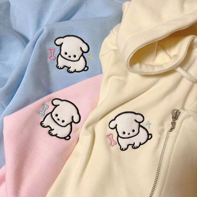 Japanese Kawaii Zip Up Hoodies Women Sweet Girl Star Graphics Embroidery Hooded Sweatshirts Kpop Cute Casual Top Female