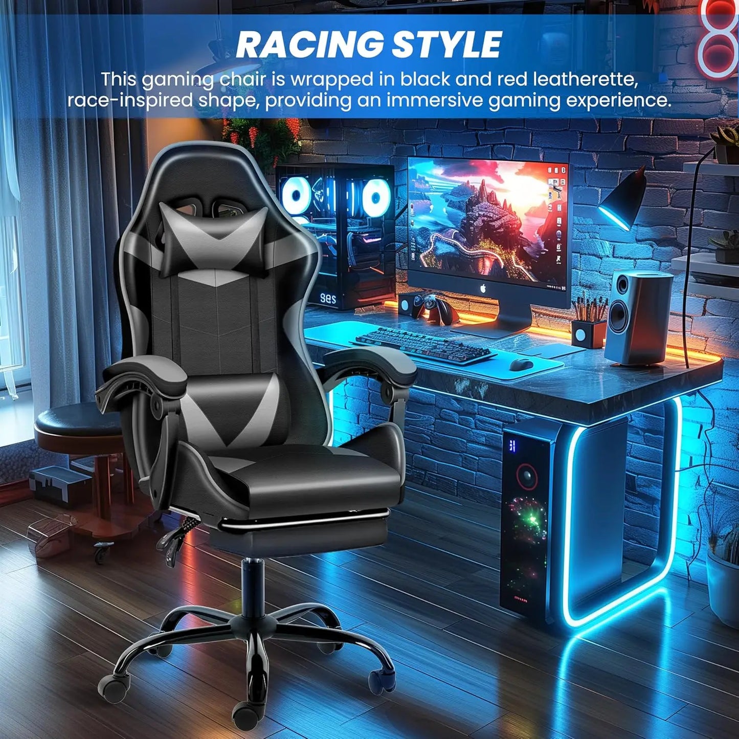 Gaming Chair, Backrest and Seat Height Adjustable Swivel Recliner Racing Office Computer Ergonomic Video Game Chair