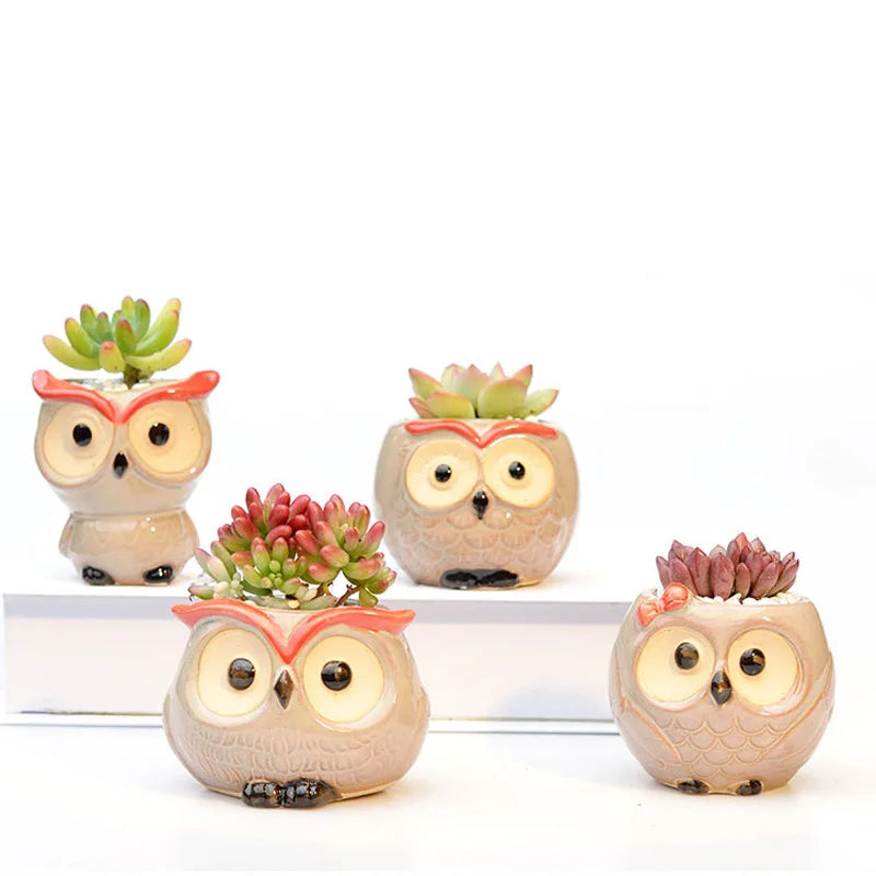 Ceramic Owl Flower Pot Garden Office Decoration Succulent Mini Owl Flowerpot Cute Animal Flowerpot Cactus Plants Planters