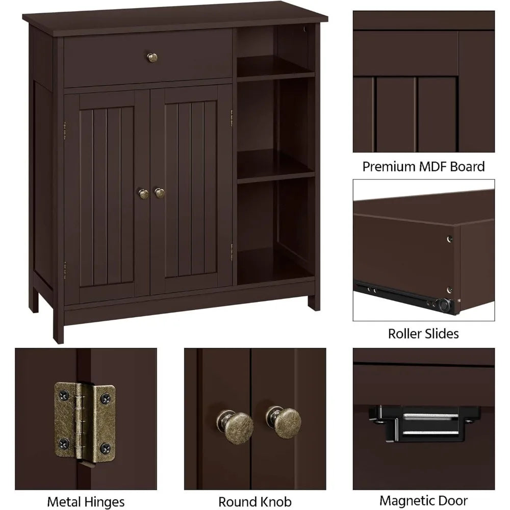 Bathroom Floor Cabinet, Kitchen Freestanding Storage Organizer, Large Side Cabinet with Doors, Drawer & Adjustable