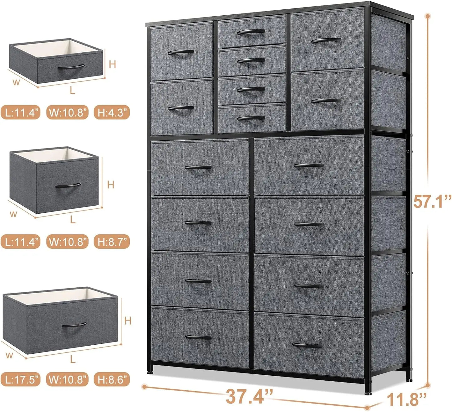 Dresser for Bedroom with 16 Drawers, Tall Chests of Drawers, Organizer, Dressers Bedroom Furniture for Closet Entryway