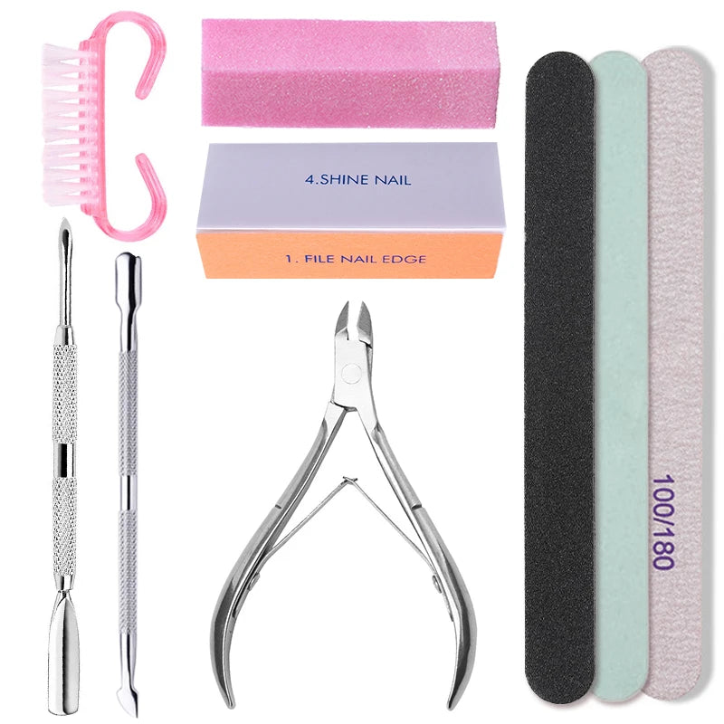 Nail Set Art Sand Files Buffer Sponge Block Brush Nail Scissors Kit With Cuticle Nipper Manicure Set UV Gel Polish Tools