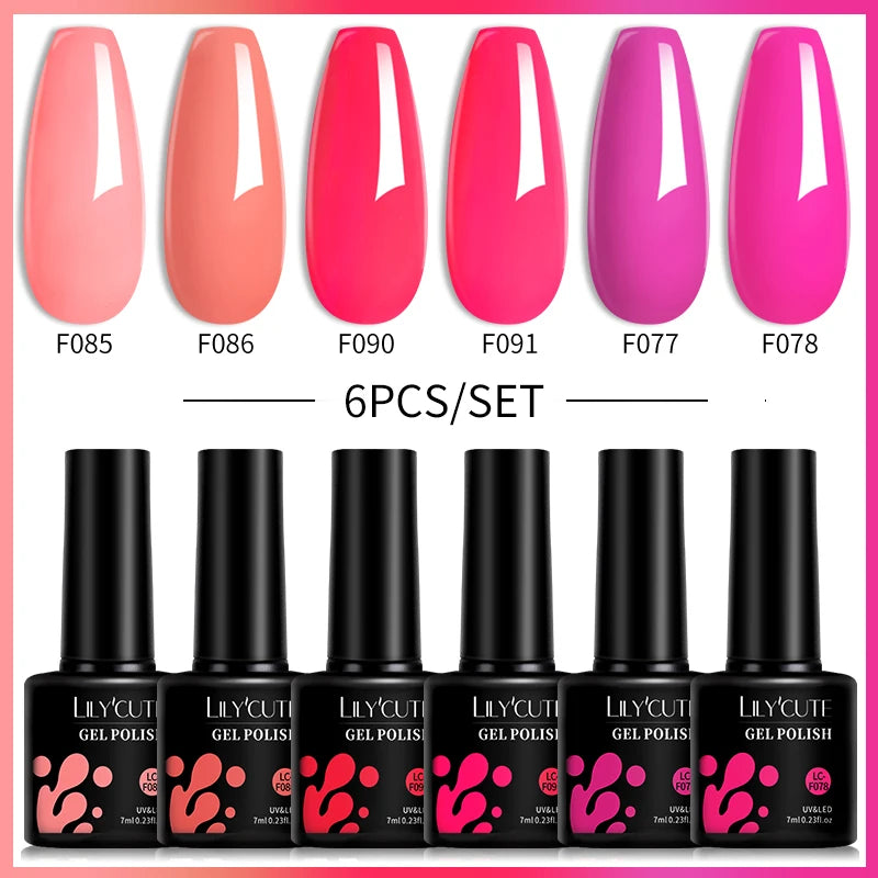 LILYCUTE 6Pcs/Set Macaron Color Gel Nail Polish Set Kit Spring 6 Colors UV LED Nail Art Gel Vernis Semi Permanent Base Top Coat