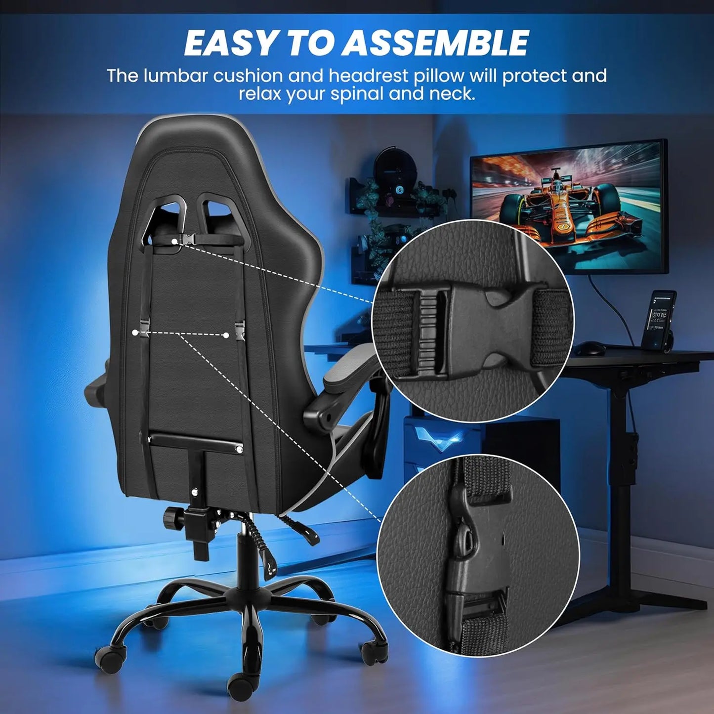 Gaming Chair, Backrest and Seat Height Adjustable Swivel Recliner Racing Office Computer Ergonomic Video Game Chair