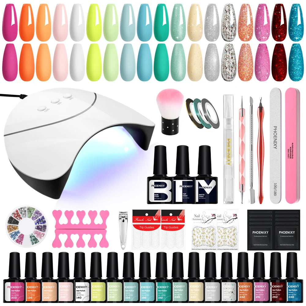 Nail Set Gel Nail Polish Set with UV LED Lamp Dryer Semi Permanent Gel Varnish Set Professional Nail Art Tools Kit Manicure Set