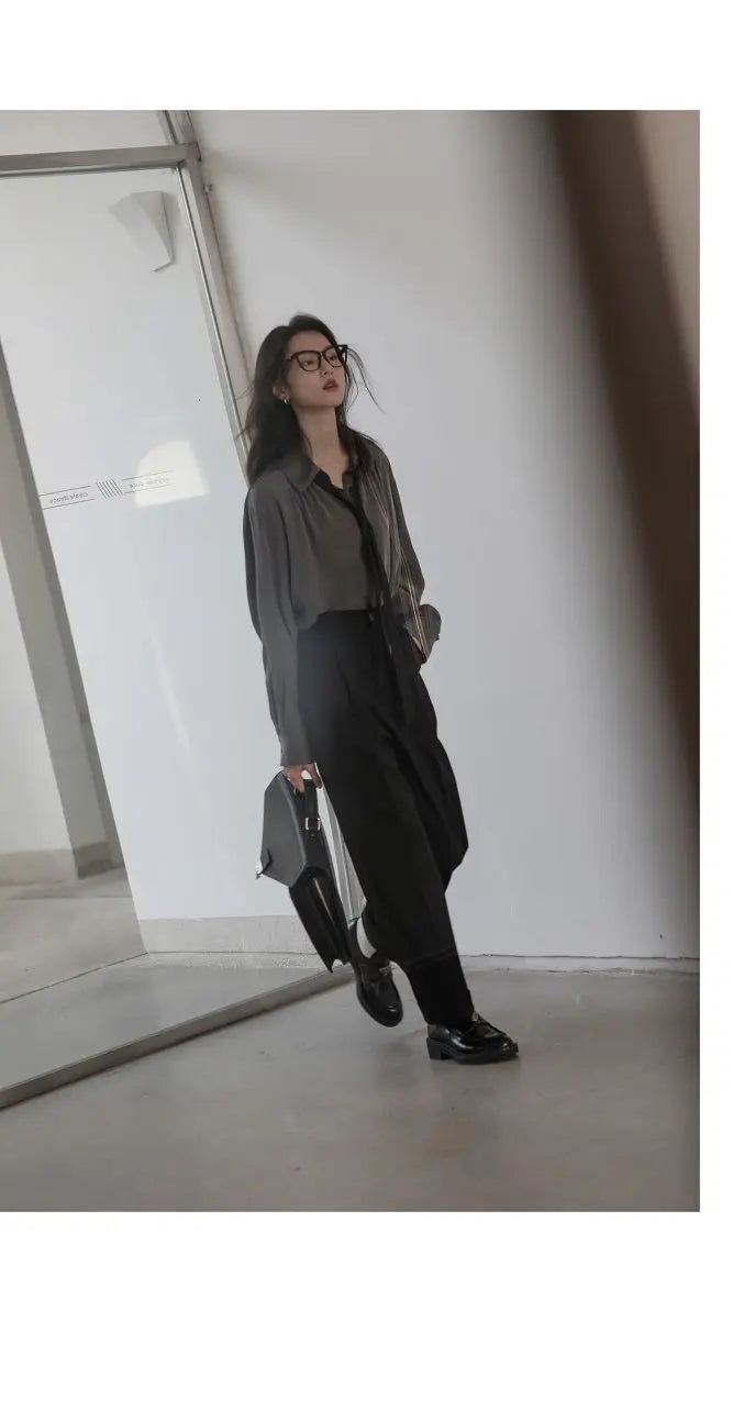 2025 Spring Minimalist Long Sleeve Button Up Shirt Women Korean Style Solid Tie Oversize Shirts Blouse Loose Clothes Autumn Tops