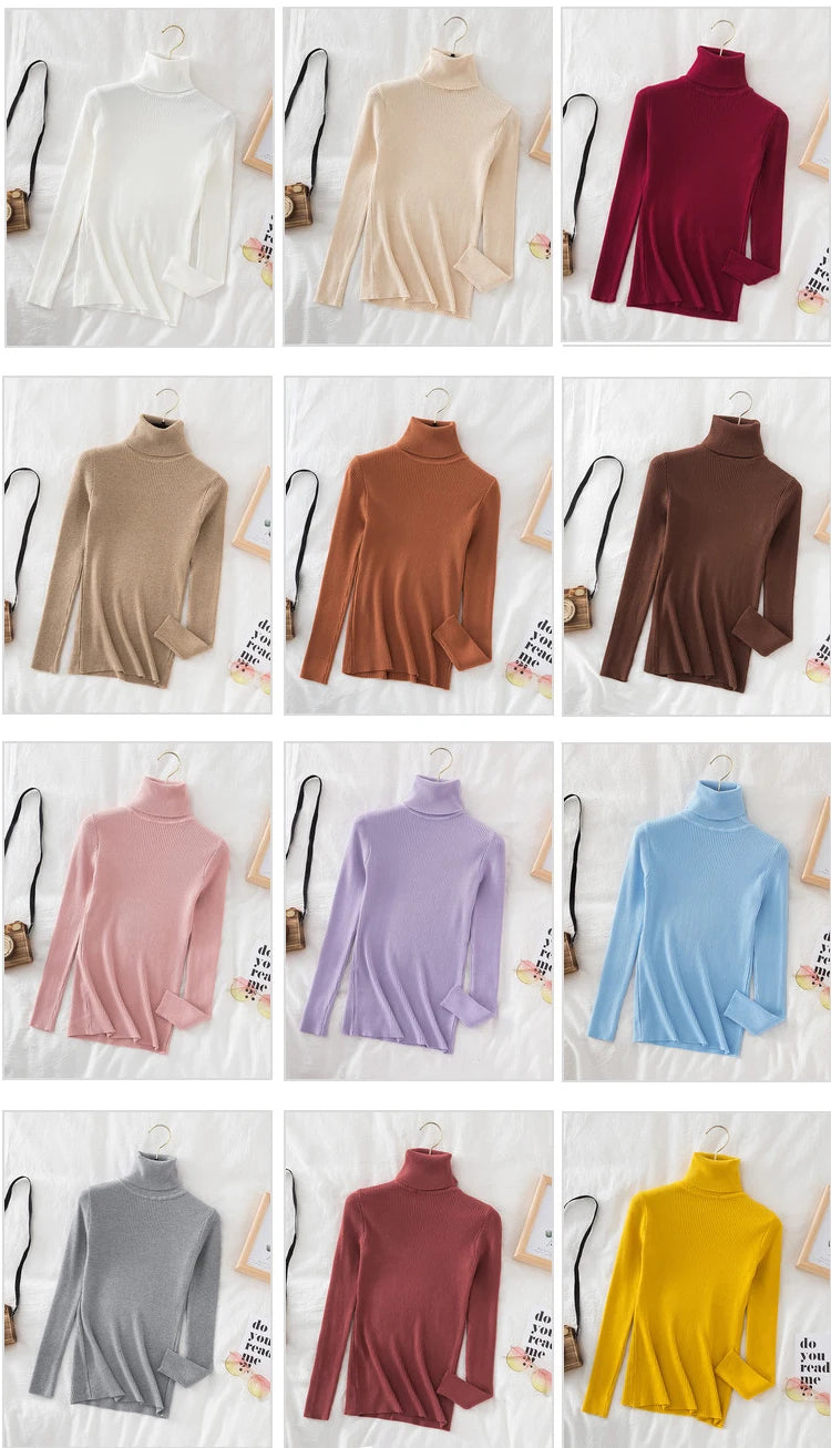 Women Turtleneck Sweater Knitted Soft Pullovers cashmere Jumpers Basic Solid Soft Sweaters Women Autumn Winter Casual Top