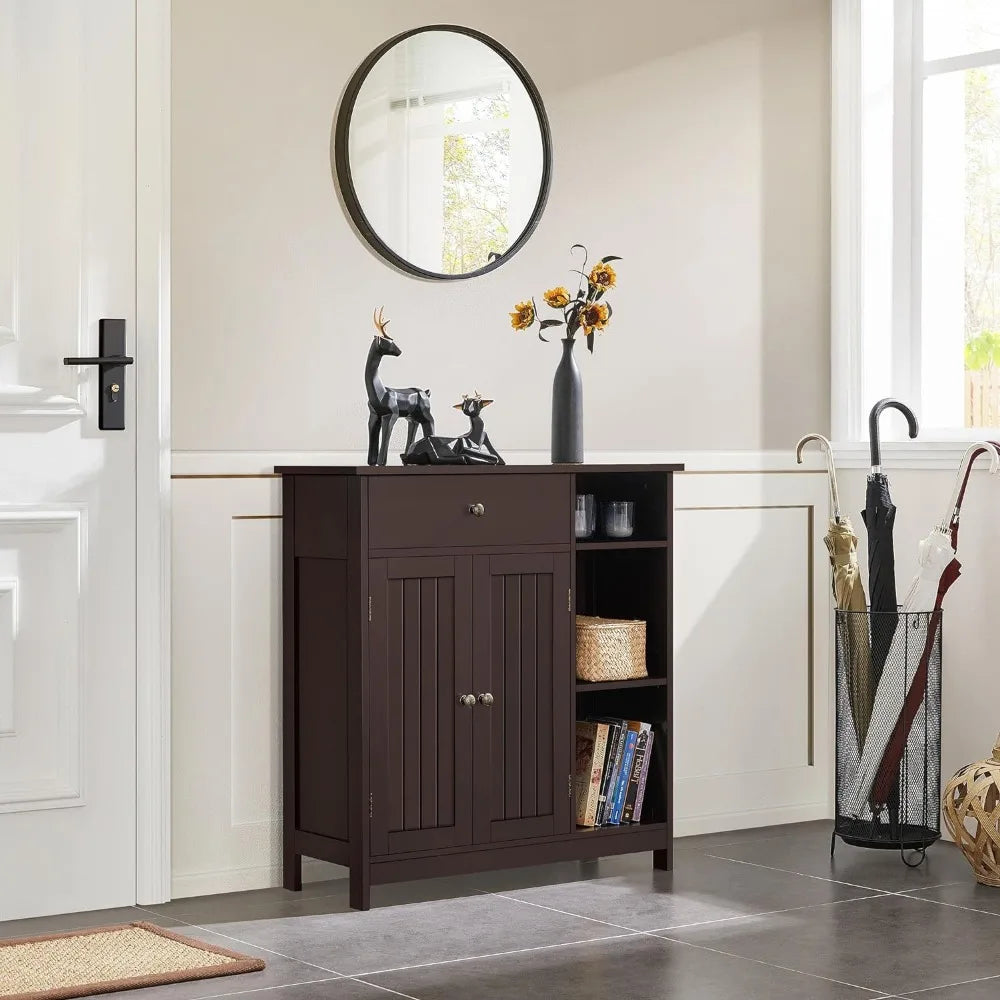 Bathroom Floor Cabinet, Kitchen Freestanding Storage Organizer, Large Side Cabinet with Doors, Drawer & Adjustable