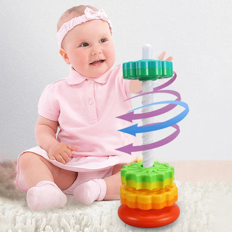 Montessori Rotating Rainbow Tower Baby Stacking Puzzle Toys Safety and Environmental Protection Colored Children's Toys Boy Girl