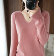 New Cashmere Women's V-neck Pullover Lace Neck Hollow Out Design Casual Knitted Long Sleeve Women's Sweater Autumn And Winter