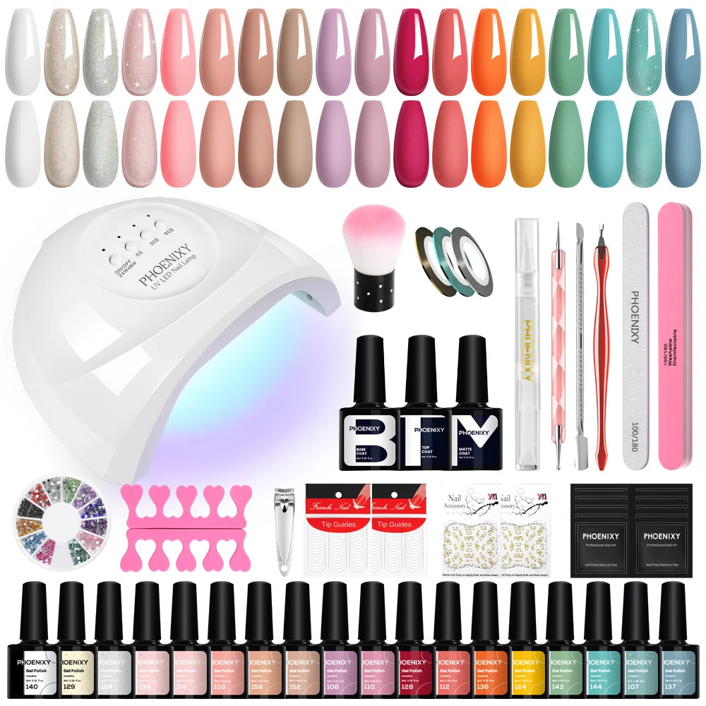 Nail Set Gel Nail Polish Set with UV LED Lamp Dryer Semi Permanent Gel Varnish Set Professional Nail Art Tools Kit Manicure Set