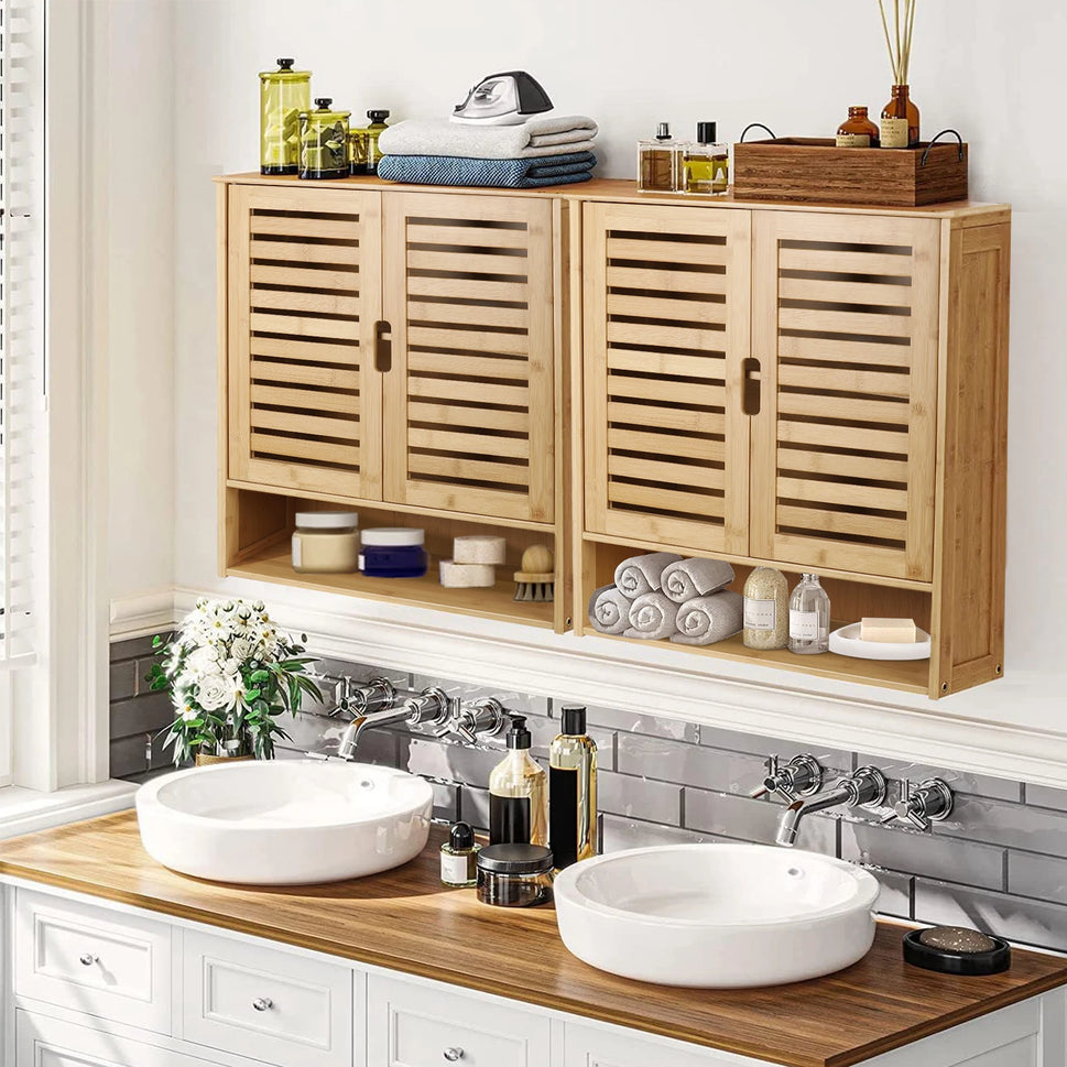 Wall Cabinet Bathroom Storage Cabinet Wall Mounted with Adjustable Shelves Inside, Double Door Medicine Cabinet, Utility Cabinet