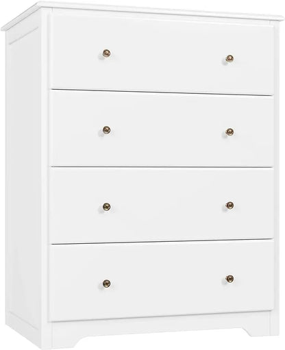 White Dresser 4 Drawer Dressers Chest of Drawers Modern Tall Dresser Wood Drawer Chest Storage Cabinet for Living Room