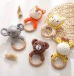 1PC Crochet Animal Bear Rattle Toy Soother Bracelet Wooden Teether Ring Baby Product Mobile Pram Crib Wooden Toys Newborn Gifts