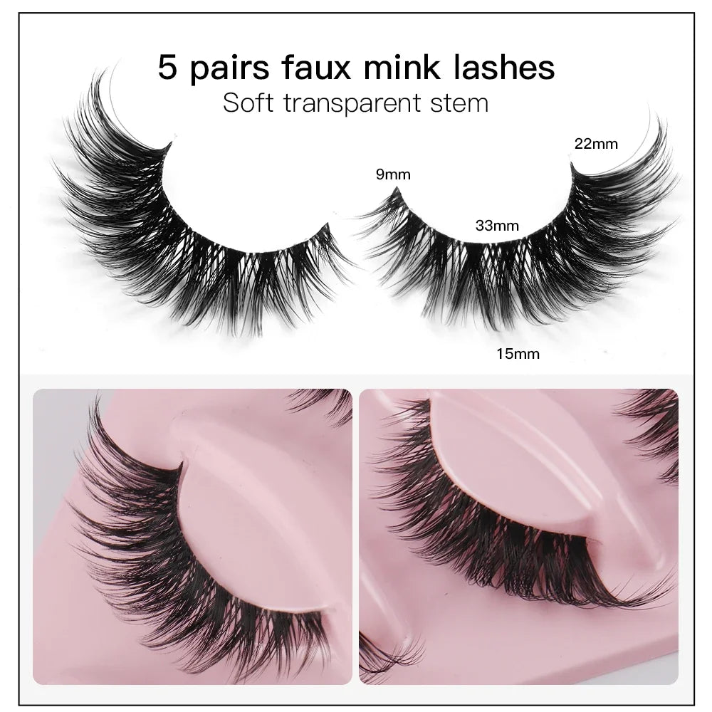 5 Pairs Cat Eye Lashes Faux Mink Eyelashes Natural long Manga Lashes Winged End Eye Elongated Eyelashes Fake Lashes Makeup