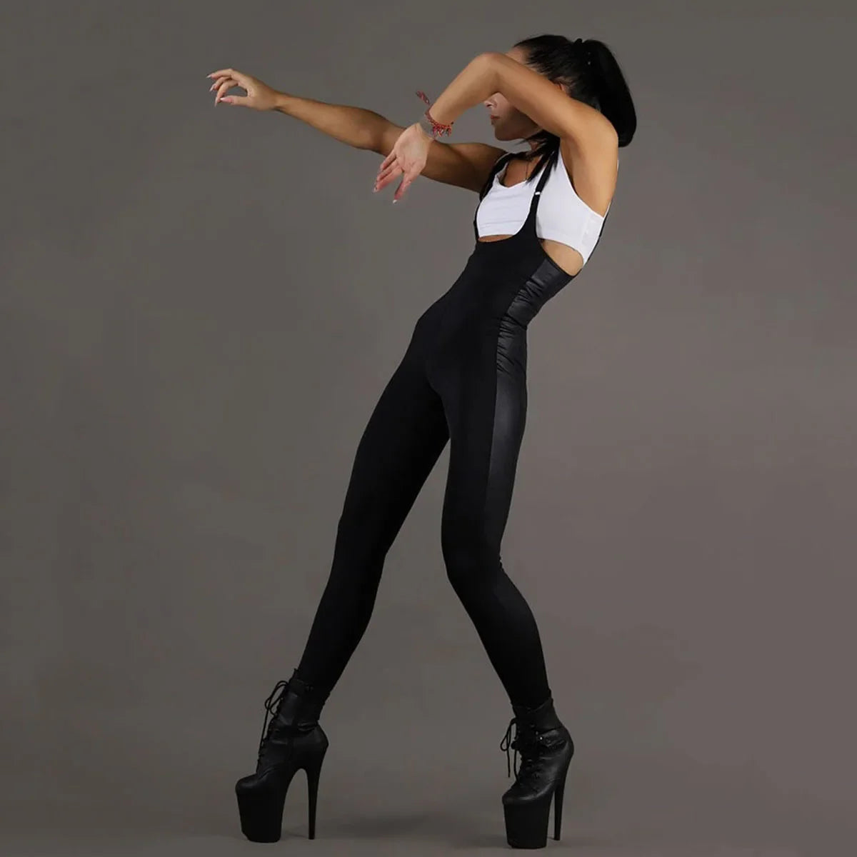 Oshoplive Female Fashion PU Sling Jumpsuit 2024 New Summer Sleeveless Backless Fitness Sports Bodysuit One Piece Outfits