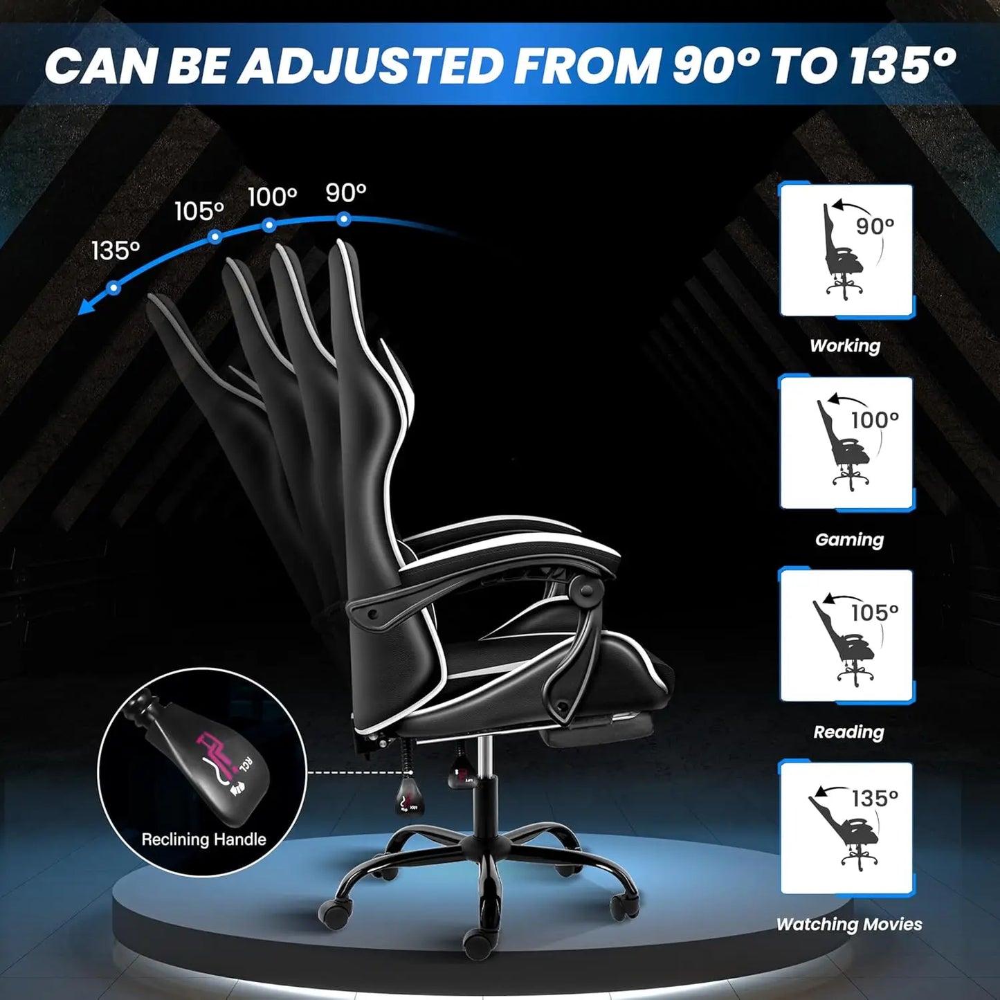 Gaming Chair, Backrest and Seat Height Adjustable Swivel Recliner Racing Office Computer Ergonomic Video Game Chair