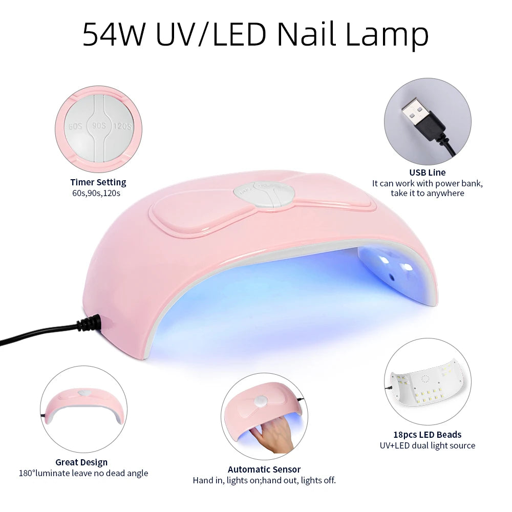 Nail Set Gel Nail Polish Set with UV LED Lamp Dryer Semi Permanent Gel Varnish Set Professional Nail Art Tools Kit Manicure Set