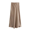 Women's Flowing Satin Midi Skirt, High Waist With Elastic Waistband, Female Skirts, Chic Fashion