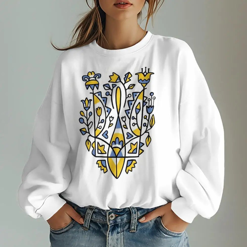 Ukrainian Traditional Graphic Print Women's Sweatshirts Oversized Hoodies Long Sleeve Women Clothing Casual Top Sweatshirts