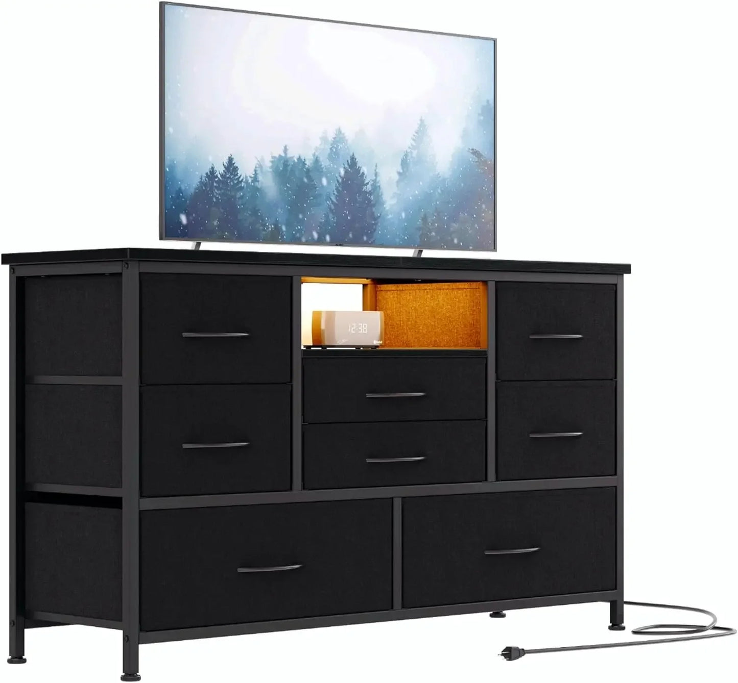 8 Dresser TV Stand with Power Outlet & LED for 55'' TV, Long Dresser for Bedroom with 8 Deep Drawers, Wide Console Table