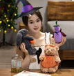 1pc Cute Black Rabbit Hold Pumpkin Plush Toys Soft Pumpkin Bear Earphone &cloak Eggplant Stuffed Doll Halloween Trick or Treat