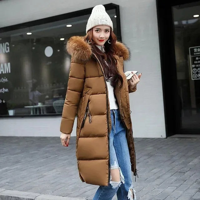 Winter coats women down jackets 2024 long slim solid color coat female Jackets outerwears woman parkas clothes zip fur collar