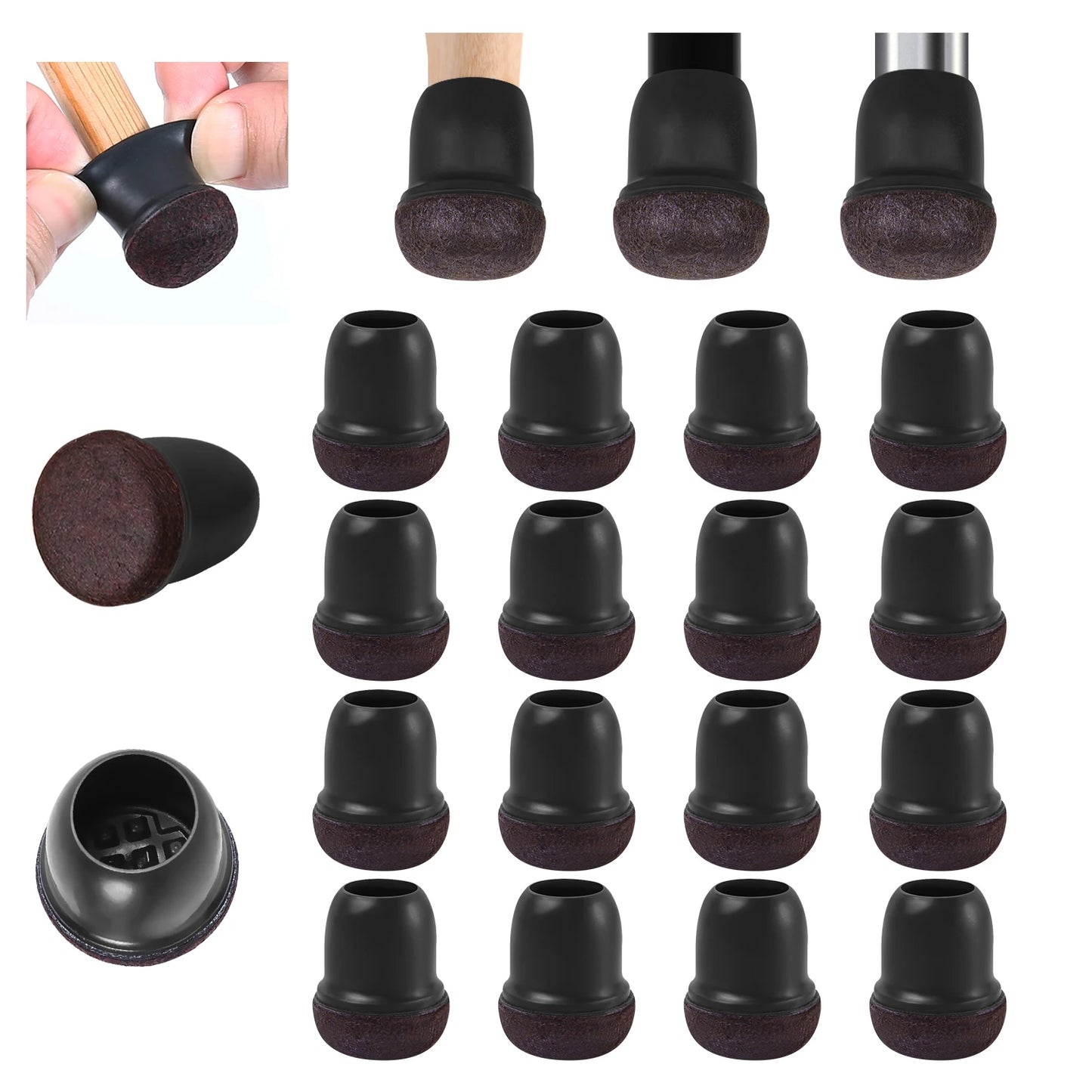 16PCS Transparent Table Chair Leg Protectors Caps Round Square for Furniture Foot Legs Cover Floor Protector with Felt Bottom