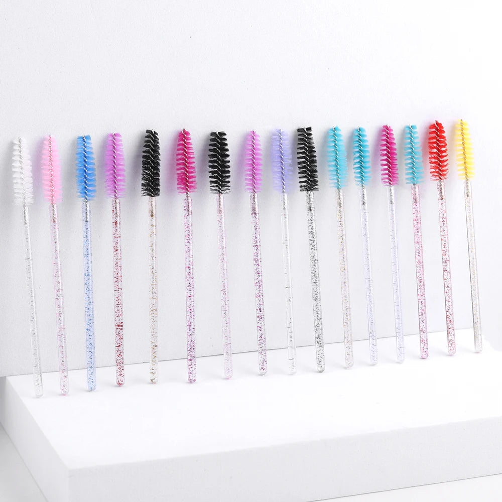 50pcs Disposable Eyelash Brushes Extension Crystal Eyebrow Brush Mascara Wand Eye Lashes Cosmetic Tool Set Makeup Beauty