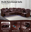 Recliner, Power Recliner Sofa Sectional Couches With LED Light, Leather Reclining Corner Sectional Sofa Set With 3 Recliner Seat