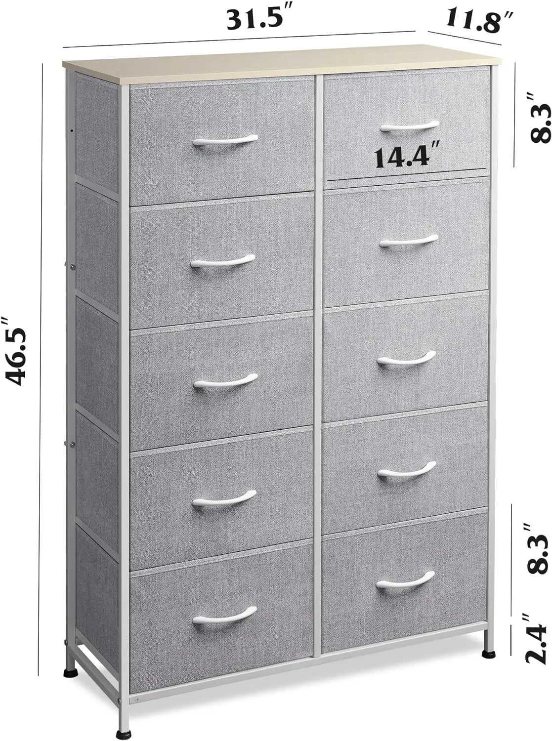 Tall Dresser for Bedroom with 10 Drawers, Chest of Drawers, Fabric Dresser for Closets, Storage Organizer Unit with Fabric Bins,