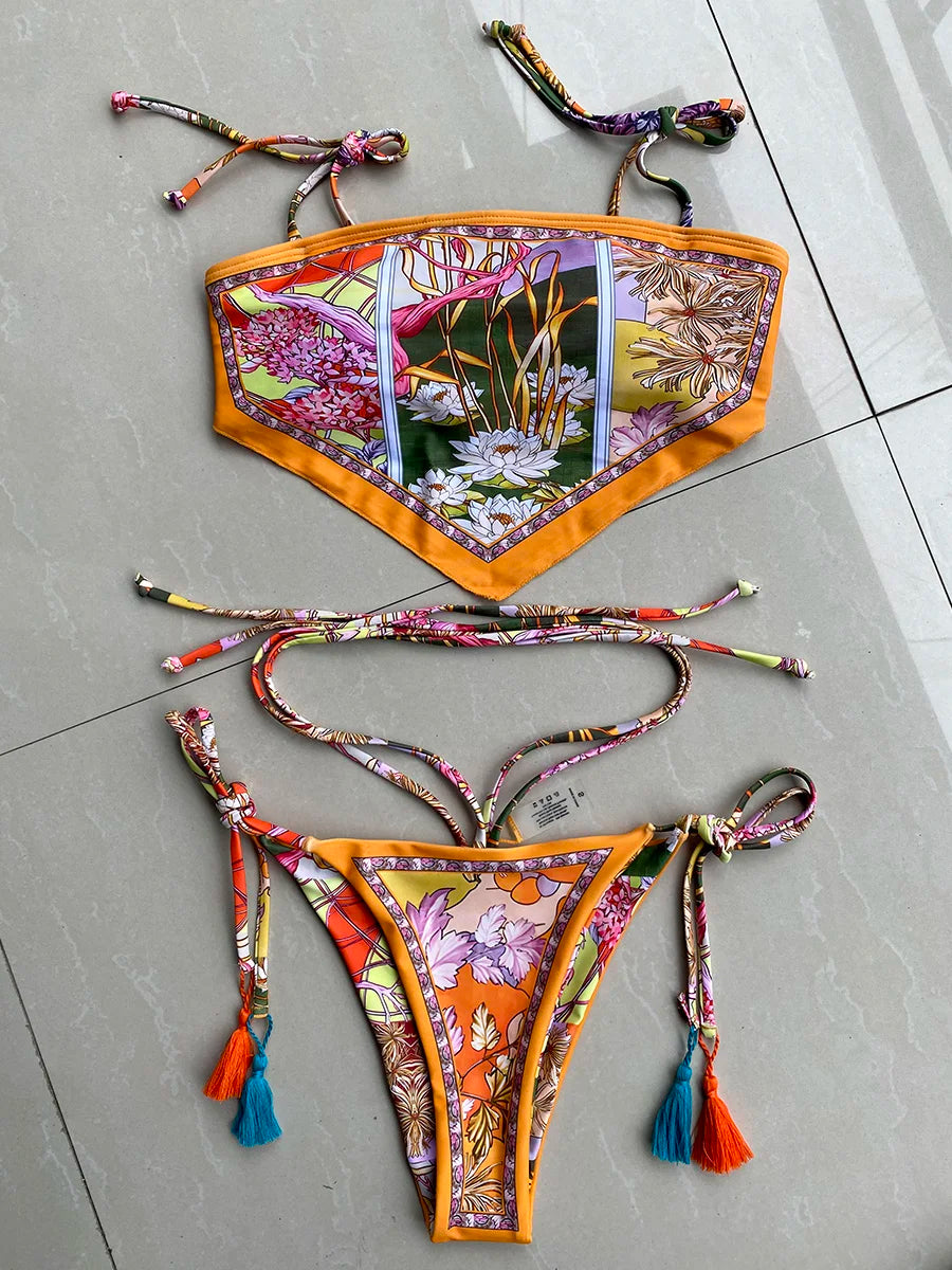 Printed Crop Top Bikini 2024 Women Bikinis Brazilian Swimwear Female Swimsuit Two-pieces Bikini Set High Cut Bathing Suit Swim