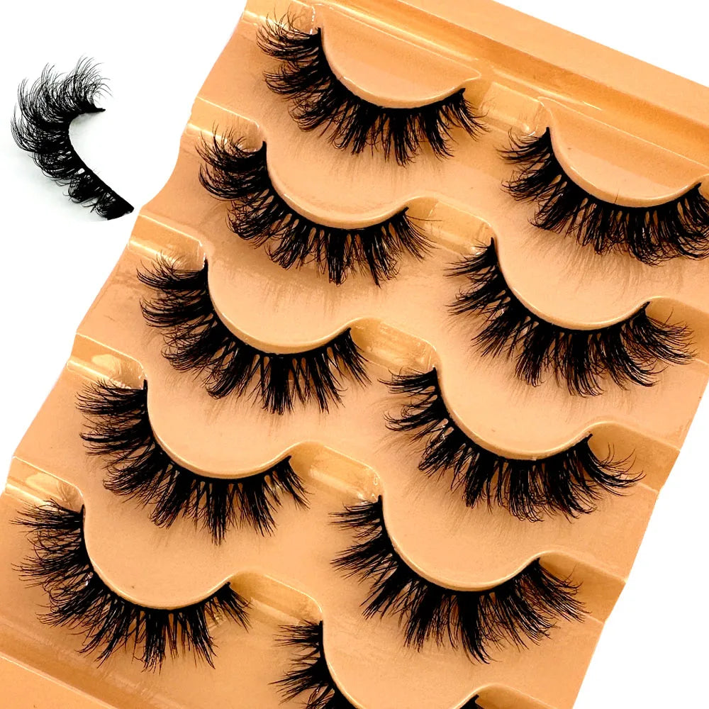 5pairs Classic Hybrid Volume Lashes New Arrival Wispy D Curl Short Russian Strip Lashes Makeup False Eyelashes