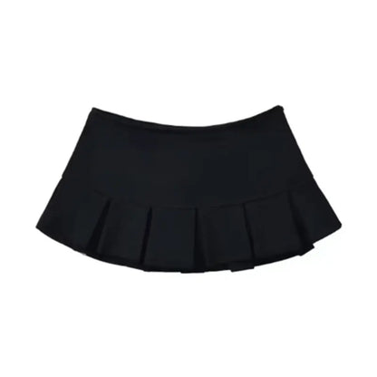 Mooyufon Fabric Y2K Mini Skirt Women Low Waist Wide Pleat Light Grey Sexy Vintage A-line Pleated Skirt Casual Skort Summer