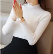 EVNISI Autumn Women Mock Neck Ruffles Sweater Long Sleeve Knitted Bottoming Solid Pullovers Stripe Women Casual Sweater Winter