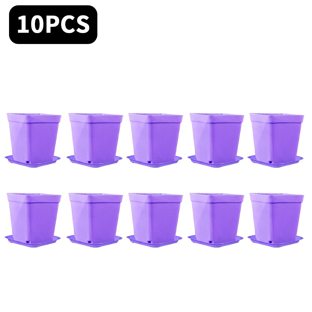 10PCS Gardening Mini Small Square Pot Flower Pot Succulent Pot Little Black Square Plastic Pot Seedling Tray Containe