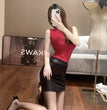 WOMENGAGA Leather Matte Slim Mini Sexy Fashion PU Hot Short High Waist Skirt Korean Nightclub Streetwear Wholesale Clothes 7ST