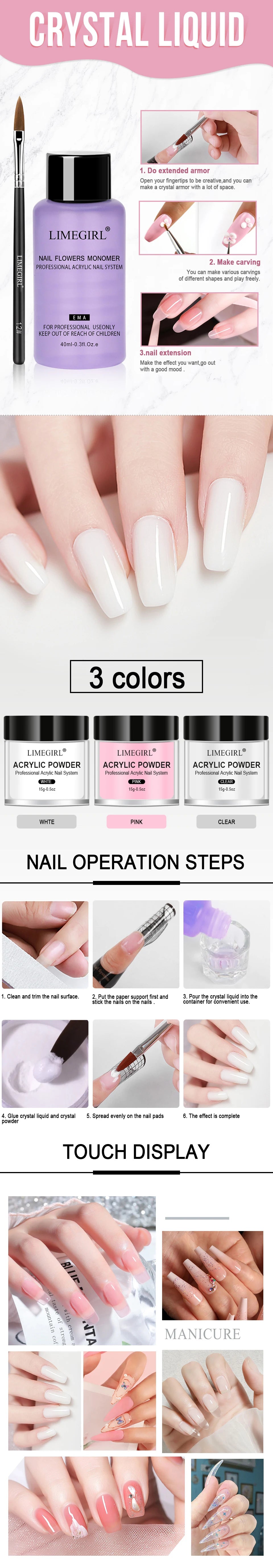 Nail Acrylic Powder and Liquid Monomer Set Acrylic Nail Kit for Nails Extension Acrylic Dipping Powder 3D Flower Carving Tools