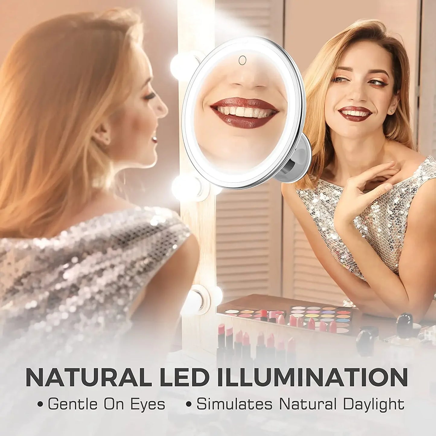 10x Magnification Lighted Cosmetic Mirror with Switch, 360 Degree Rotating Arm, Makeup mirror with Powerful Locking Suction Cup