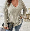 GIBSIE Plus Size Women's Casual V-Neck Long Sleeve Tees Shirt 2024 Spring Autumn Fashion Loose Ribbed Knit Tops for Women