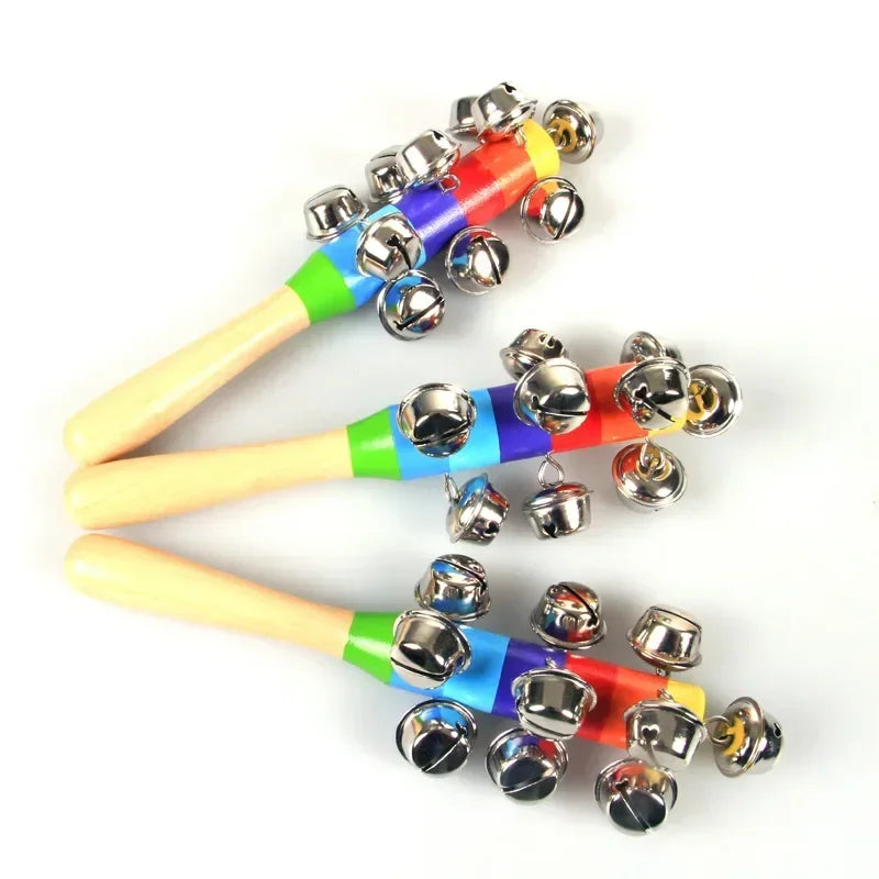 Colorful Rainbow Hand Held Bell Stick Wooden Percussion Musical Toy for Adult KTV Party Game Gift