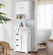 Bathroom Floor Cabinet Wooden Storage Organizer with Door and Drawers, Free-Standing Cupboard for Room/Bathroom Use