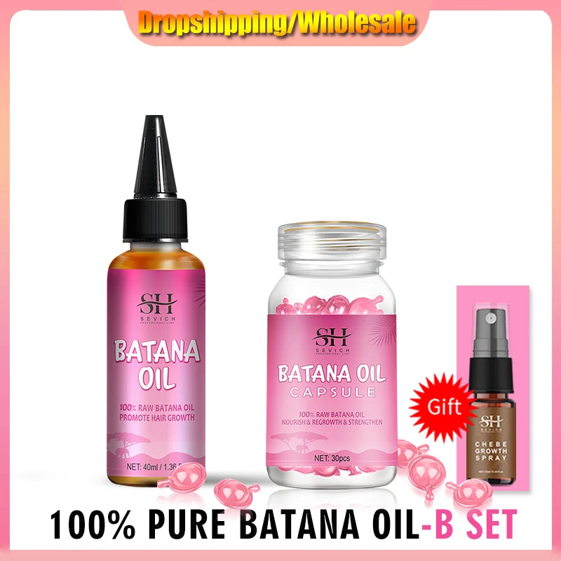 Hair Growth Set Batana Oil Fast Hair Growing Spray Anti Hair Loss Shampoo Scalp Repair Treatment Capsule Oil For Men Women 6pcs