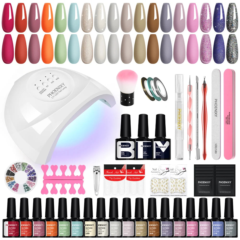 Nail Set Gel Nail Polish Set with UV LED Lamp Dryer Semi Permanent Gel Varnish Set Professional Nail Art Tools Kit Manicure Set