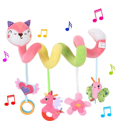 Baby Spiral Plush Hanging Toys Cute Fox Car Seat Toys Hanging Rattle Sensory Musical Toy For Infant Gift