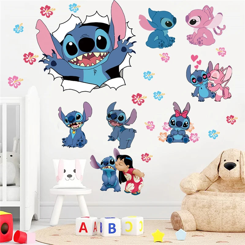 MINISO Cartoon Lilo & Stitch Wall Stickers For Kid's Room Kindergarten Living Room Bedroom Wall Decoration Animated Poster