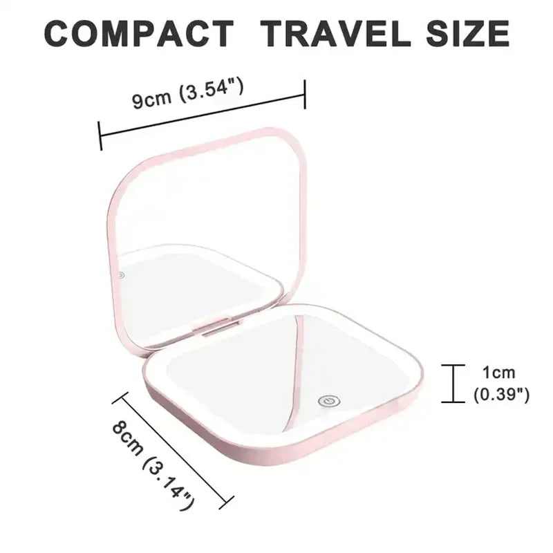 2X magnifying Compact Small Mini Gift Vanity Table Folding Led Lights Portable Hand Held Pocket Makeup Mirror