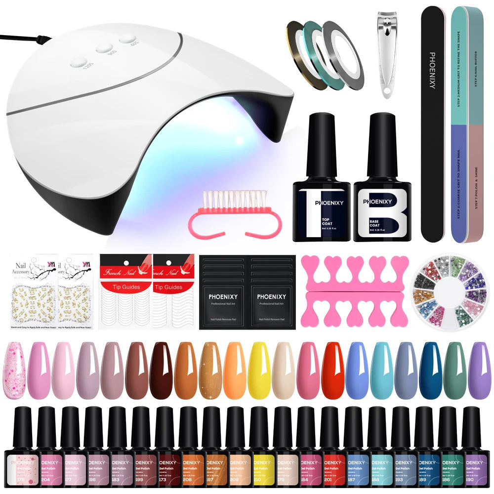 Nail Set Gel Nail Polish Set with UV LED Lamp Dryer Semi Permanent Gel Varnish Set Professional Nail Art Tools Kit Manicure Set