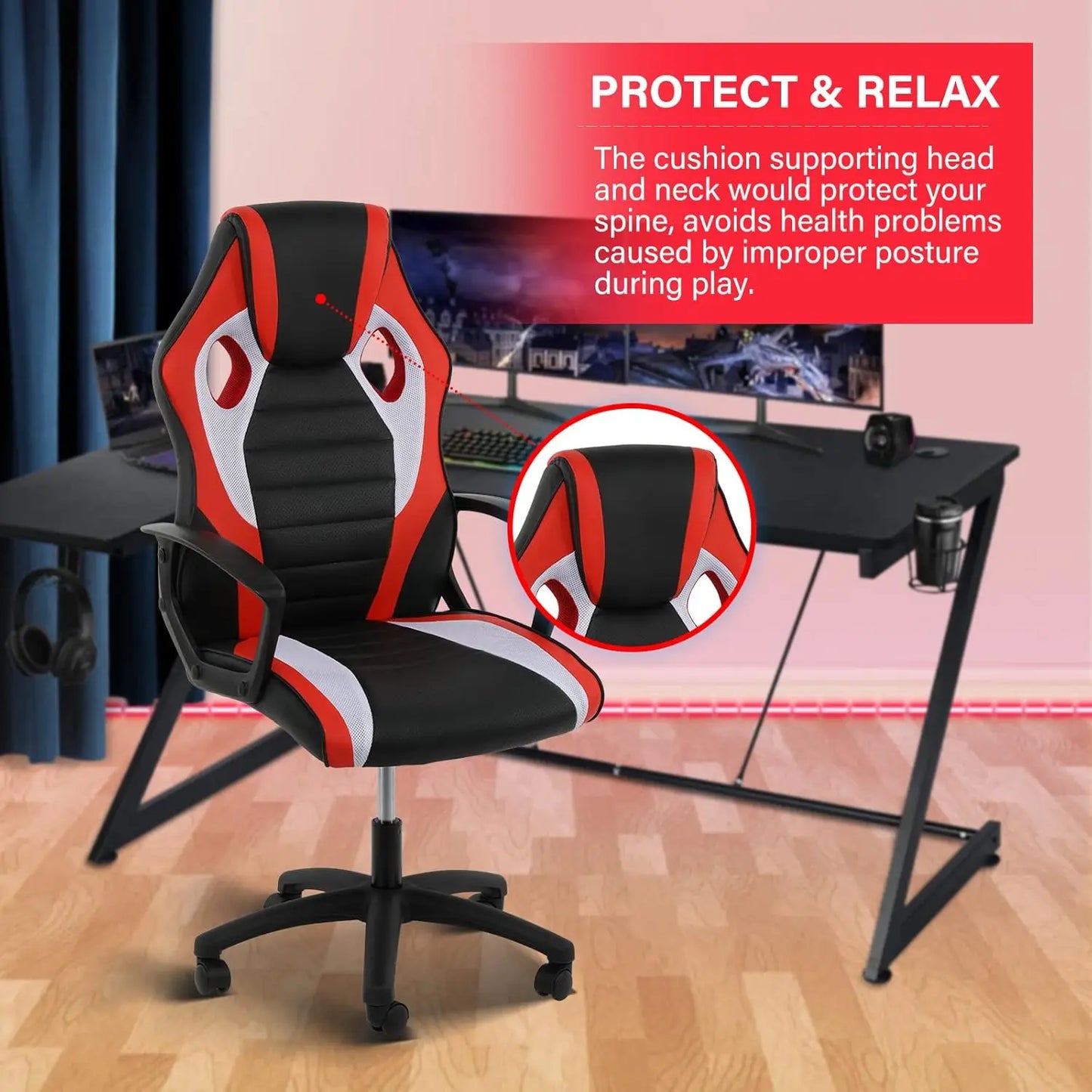 Gaming Chair, Backrest and Seat Height Adjustable Swivel Recliner Racing Office Computer Ergonomic Video Game Chair